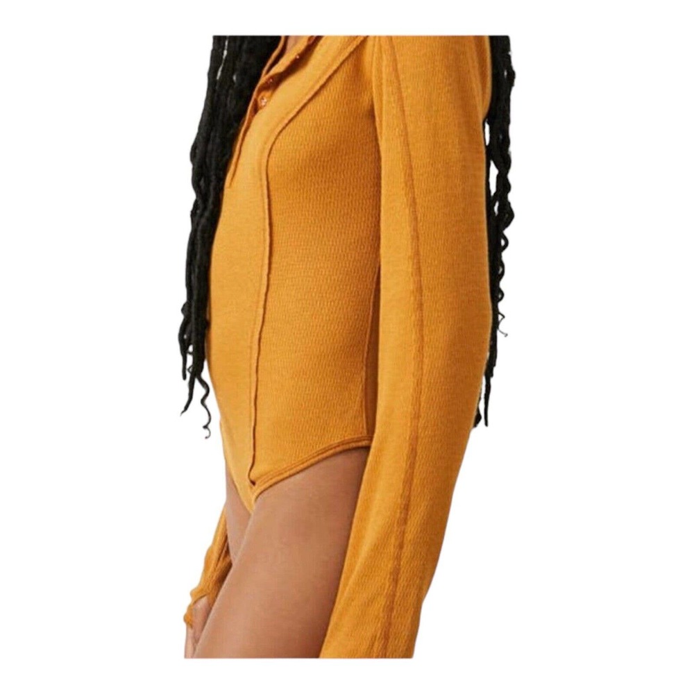 Free People Sloane Bodysuit Thermal Dark Yellow XS New - Picture 12 of 13